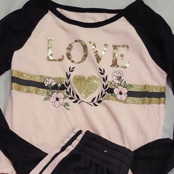 The Children's Place Black and Pink Love Jogger Set - Picture 3 of 5